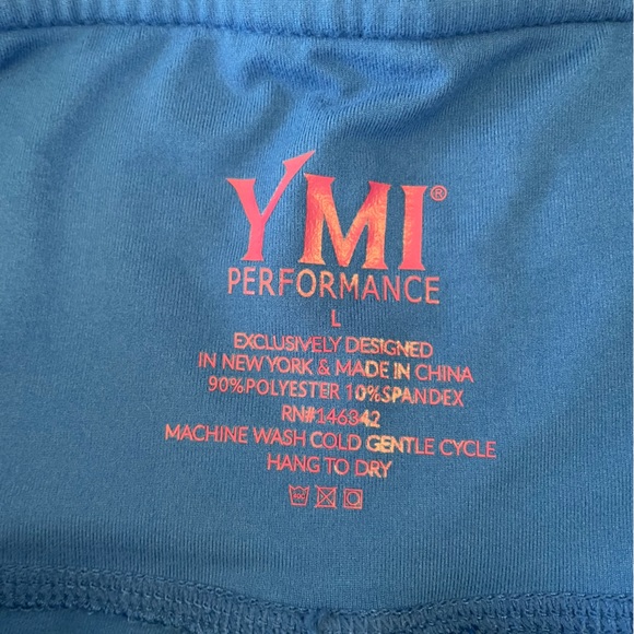 YMI Performance Leggings, Princess Blue with navy blue mesh inserts, NWT, L - Picture 4 of 5